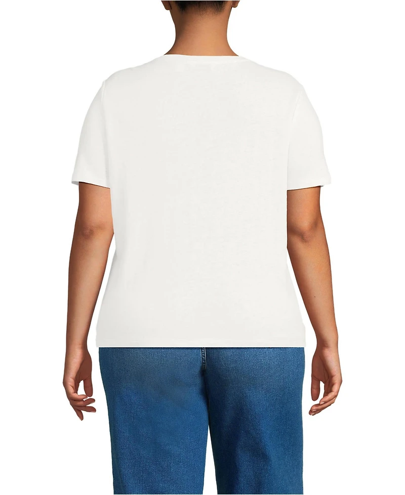 Lands' End Plus Short Sleeve Linen Blend V-neck Tee