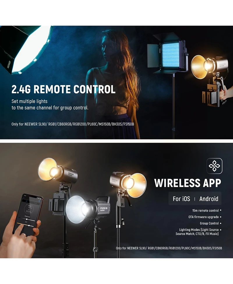 Neewer MS60B Led Video Light with 65W, 40000lux, 2700K-6500K