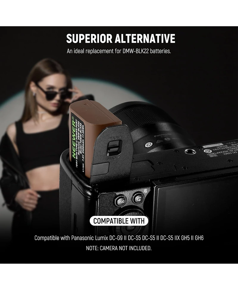 Neewer S5II Camera Battery and Charging Accessory with 2400mAh for Panasonic Lumix S5IIX S5II S5 GH6 Dc-G9 II