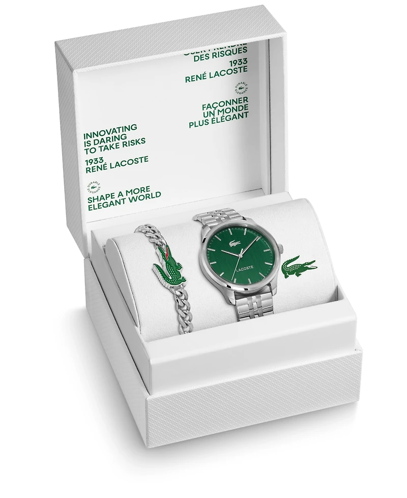 Lacoste Men's Quartz Gift Set Silver-Tone Stainless Steel Bracelet Watch 42mm