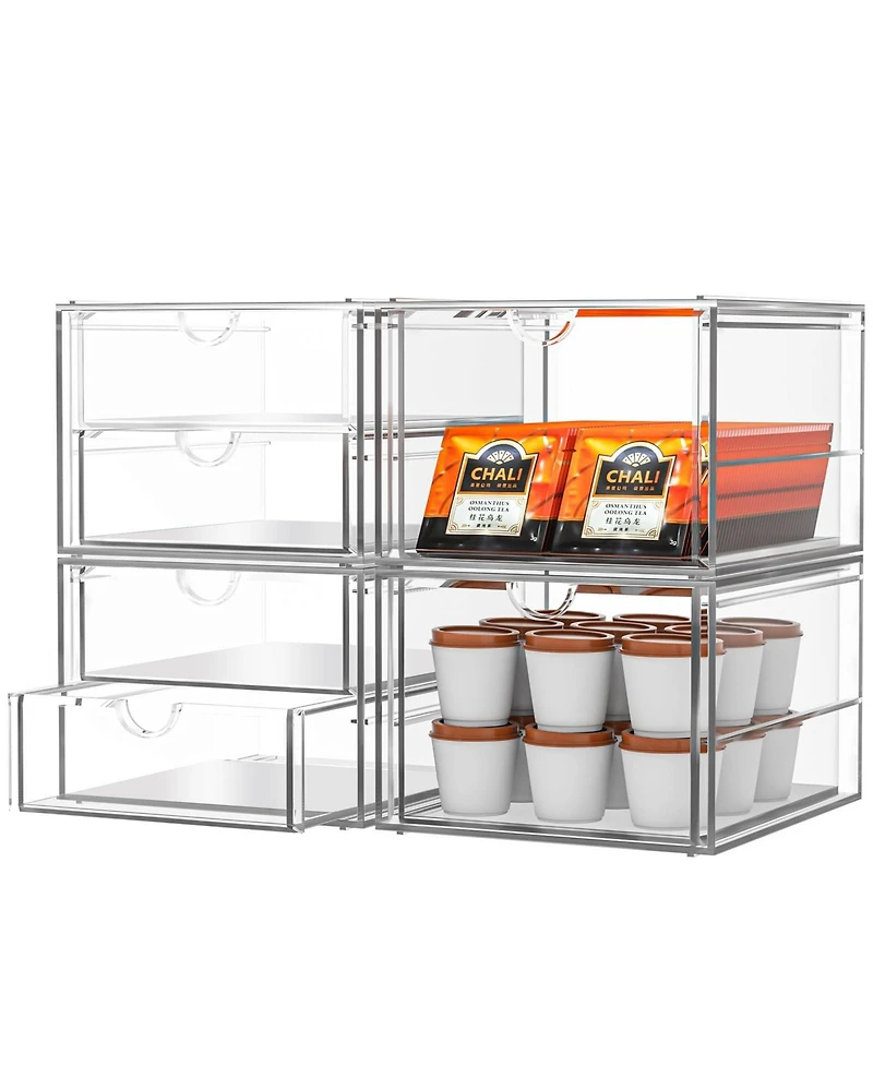 Xdovet Makeup Organizer 4 Pack Drawer Transparent Desktop Storage Office Supplies Home