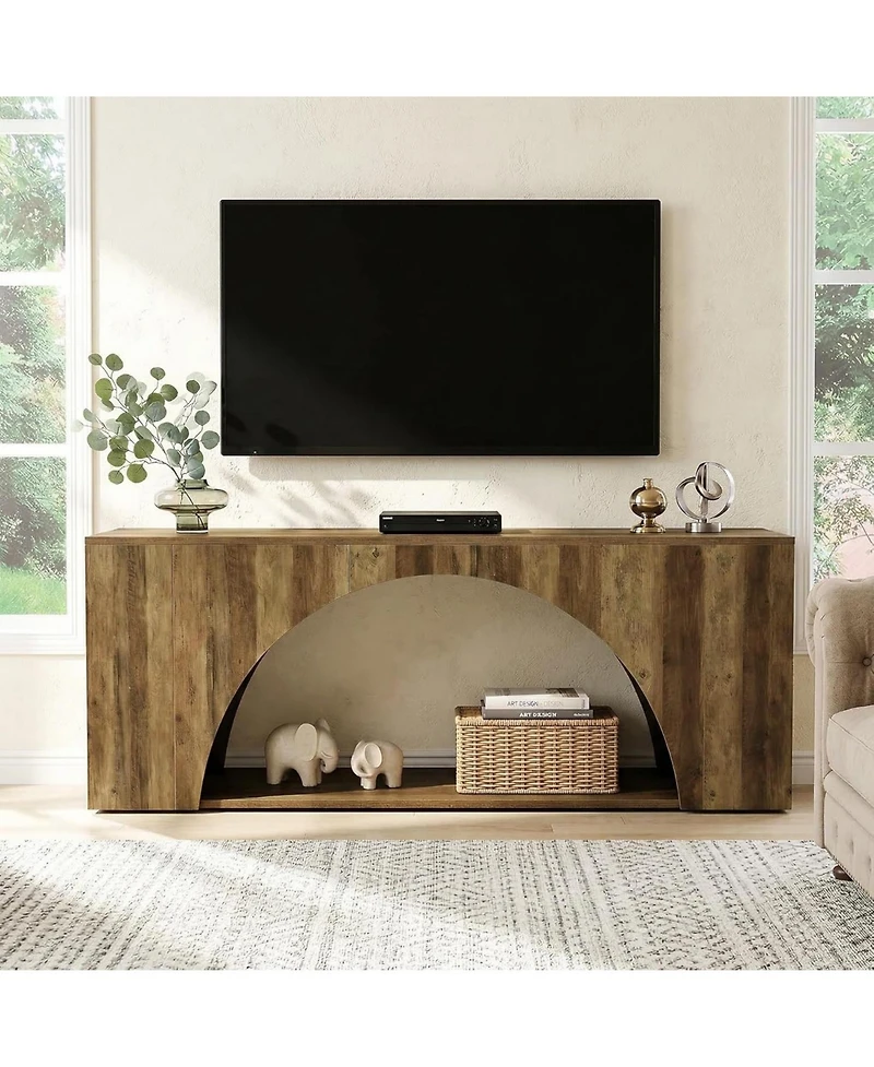 Tribesigns 63 inches Tv Stand for 55/60/65/75 Inches Tv, 2-Tier Farmhouse Television Stands with Arched Open Storage