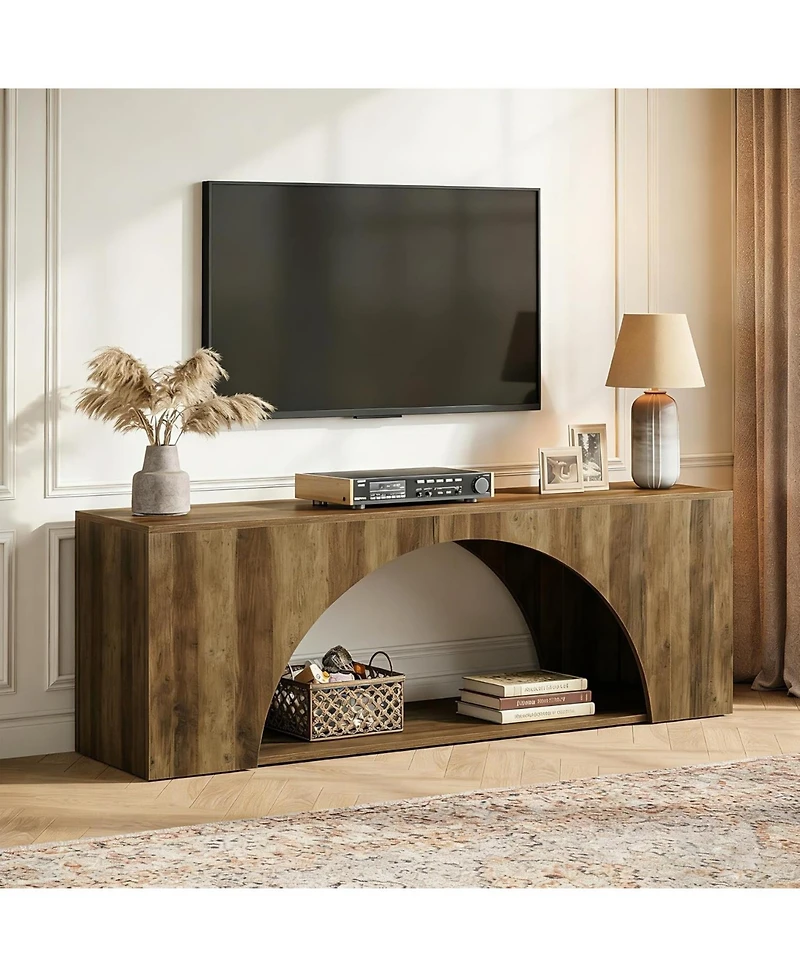Tribesigns 63 inches Tv Stand for 55/60/65/75 Inches Tv, 2-Tier Farmhouse Television Stands with Arched Open Storage