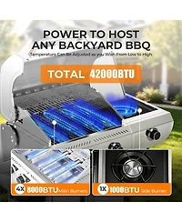 Cowsar Gas Grill,Heavy-Duty Stainless Steel Bbq Grill,4 Burner Gas Grill with Side Burner,42000 Btu Propane Gas Grill for Outdoor Cooking,Barbecue,Gar