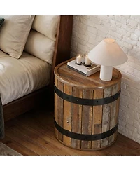 Tribesigns Barrel Side Table with Hidden Storage, 19.68" Farmhouse Round Rustic Wood End Table with Removable Lid