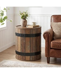 Tribesigns 19.68" Barrel Side Table with Hidden Storage, 24" Tall Sofa Side Bedside Nightstand for Living Room