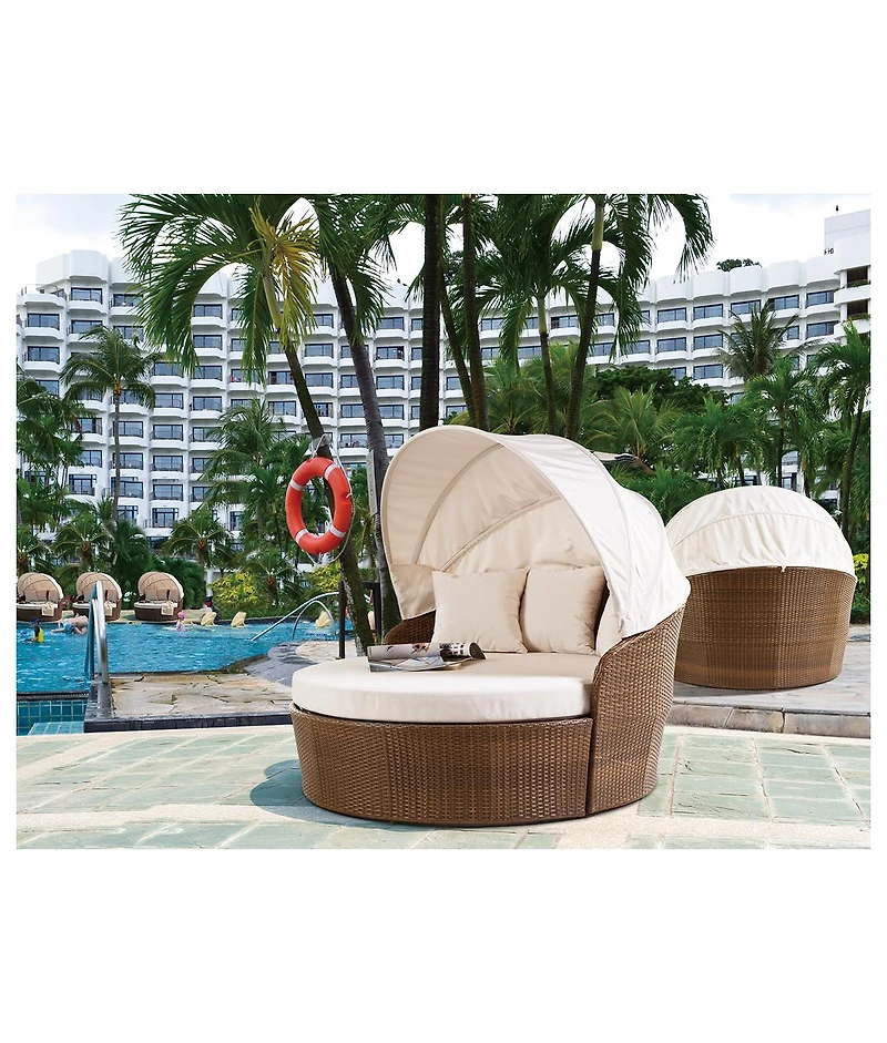 Jiallo Canopy Daybed Outdoor Backyard Patio Furniture Wicker