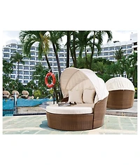 Jiallo Canopy Daybed Outdoor Backyard Patio Furniture Wicker