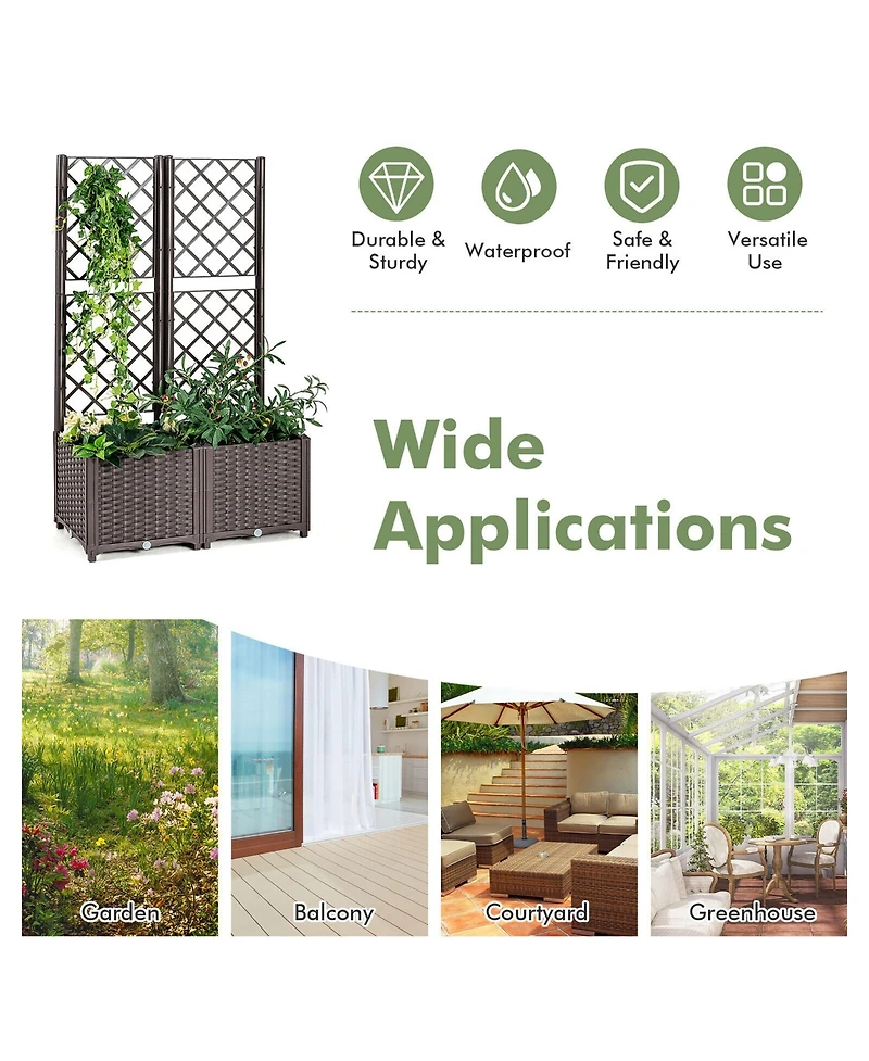 Gymax Raised Garden Bed with Trellis Planter Box for Climbing Plants