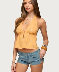 Edikted Women's Cherra Sequin Split Front Halter Top