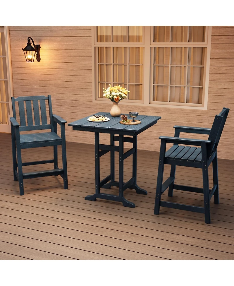 homfan All-Weather Hdpe Patio Bar Stools Set of 2, Tall Adirondack Chairs with Armrests, Wide Seat and Back, Waterproof for Balcony, Garden, Poolside
