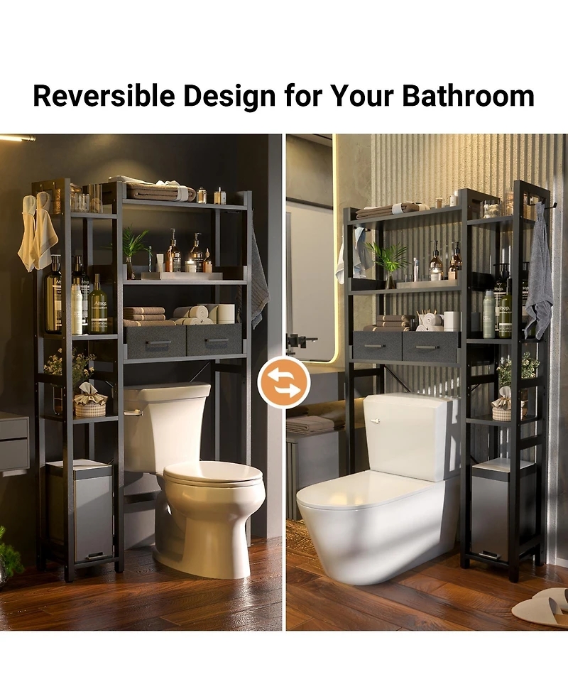 Aheaplus Over Toilet Storage Shelves with Fabric Drawers, Freestanding Bathroom Organizer