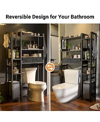 Aheaplus Over Toilet Storage Shelves with Fabric Drawers, Freestanding Bathroom Organizer