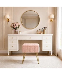 gaomon Vanity Stool with Storage, Faux Fur Ottoman with Metal Legs and Anti-Slip Feet