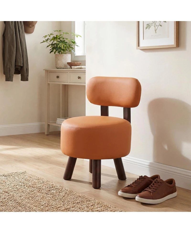 Slickblue Set of 2 Round Ottoman Footrest Stools with Back Support