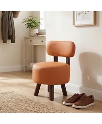 Slickblue Set of 2 Round Ottoman Footrest Stools with Back Support
