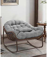 gaomon Outdoor Oversized Wicker Lounge Chair, Papasan Rocking Chair for Balcony Backyard Porch Bedroom