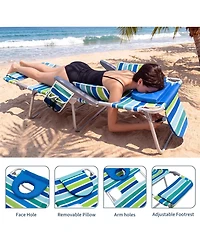gaomon 2 Packs Outdoor 3-in-1 Beach Chair, Folding Tanning Lounger with Face Hole