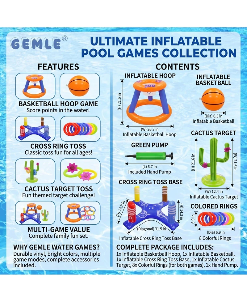 Gnuadz Pools Basketball Hoop Inflatable Ring Toss Game Water Toys