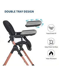 homfan 3-in-1 Foldable Baby High Chair with Double Trays, Adjustable Backrest and Footrest, Portable Feeding Chair for 6-36 Months