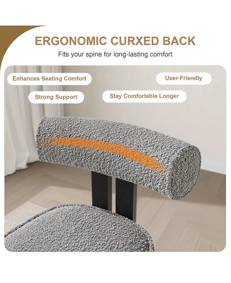 homfan -Piece Upholstered Boucle Dining Chair Set with Ergonomic Curved Back and Rubberwood Legs