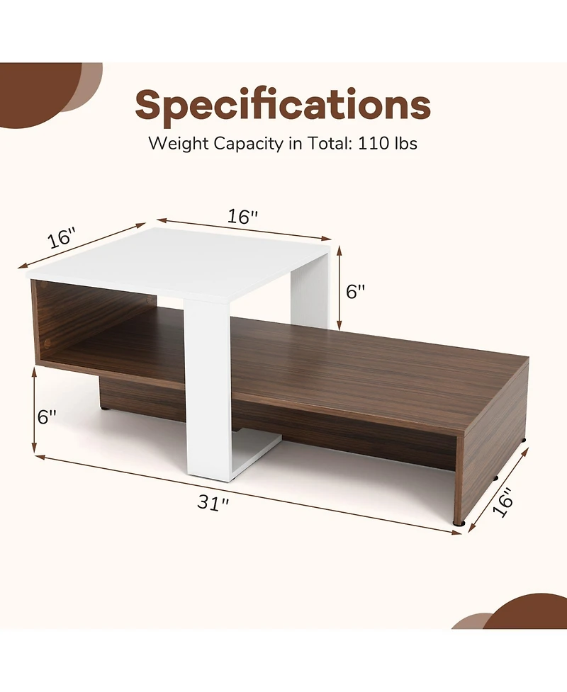 Slickblue Modern 2-Tier Coffee Table with Geometric Design and Storage Shelves
