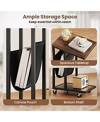 Slickblue Metal Frame C-Shaped Side Table with Canvas Pocket for Living Room