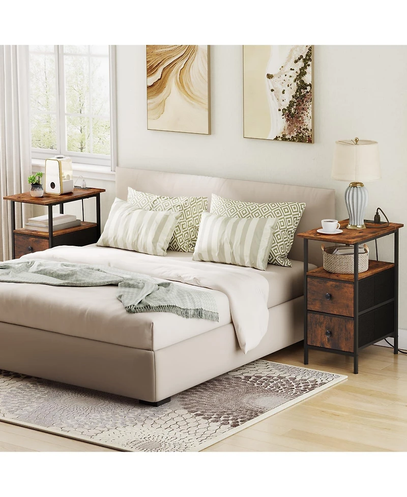 Slickblue Sofa Side Table Set of 2 with Built-in Charging Station and Storage