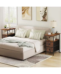 Slickblue Sofa Side Table Set of 2 with Built-in Charging Station and Storage