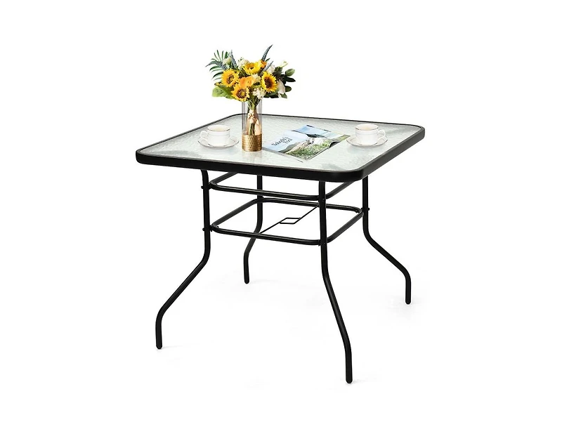 Mondawe 32 Inch Patio Tempered Glass Steel Frame Square Table