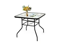 Mondawe 32 Inch Patio Tempered Glass Steel Frame Square Table