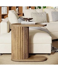 Tribesigns Fluted C-Shaped End Table, Modern Narrow Side Table with Oval Top and Storage Shelf, Accent Sofa Companion for Small Spaces
