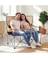 Sugift Double Camping Loveseat Chair with Carry Bag and Cup Holders for Two People