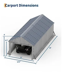 homfan 11x20 Feet Heavy Duty Carport with Side Curtains, Steel Tube Frame with Vertical Profile Steel Roof, Vehicle Shelter