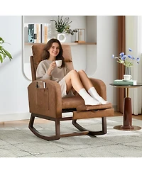 homfan Set of 2 Glider Rocking Chairs, Soft Fabric Upholstered Chairs with Adjustable Footrest and Wood Legs for Living Room or Nursery