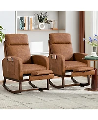 homfan Set of 2 Glider Rocking Chairs, Soft Fabric Upholstered Chairs with Adjustable Footrest and Wood Legs for Living Room or Nursery