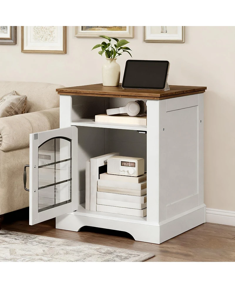 Slickblue Wooden End Table with Built-In Charging Station and Usb Ports