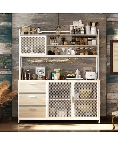 Homsee 59-Inch Storage Cabinet with Drawers Industrial Wood and Metal 69-Inch Tall Floor Organizer 3 2 Doors
