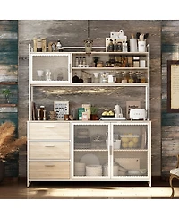 Homsee 59-Inch Storage Cabinet with Drawers Industrial Wood and Metal 69-Inch Tall Floor Organizer 3 2 Doors