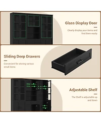 Aheaplus Set of 3 Kicthen Storage Pantry Cabinet with Glass Door and Drawer