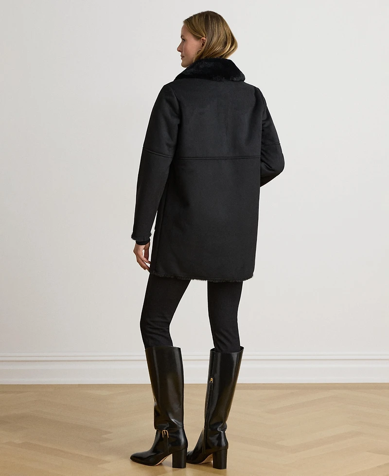 Lauren Ralph Women's Shearling Coat with Fur Collar