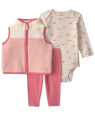 Carter's Girls' Color Block Teddy Fleece Layering Long-Sleeve Bodysuit, Vest and Pants, 3-Piece Set