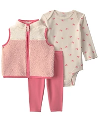Carter's Girls' Color Block Teddy Fleece Layering Long-Sleeve Bodysuit, Vest and Pants, 3-Piece Set