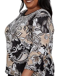 Alfred Dunner Plus Paisley Neutrals Knit Top