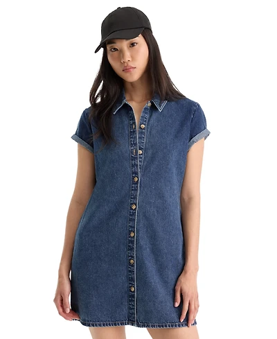 Good American Women's Collared Denim Polo Dress