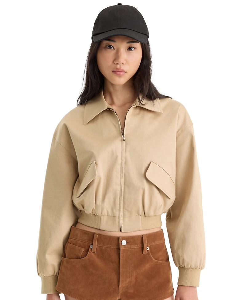 Good American Women's Twill Cropped Collared Bomber Jacket