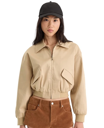 Good American Women's Twill Cropped Collared Bomber Jacket