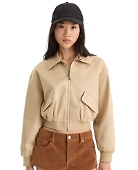 Good American Women's Twill Cropped Collared Bomber Jacket