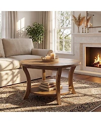 Tribesigns 31.5" Round Solid Wood Coffee Table with Storage Shelf, Farmhouse Circle Center Table for Living Room