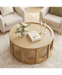 Tribesigns 31.5" Modern Round Coffee Table with Open Storage Shelf, Wood Grain Center Table